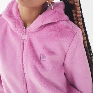 Fila faux fur pink zip up hoodie